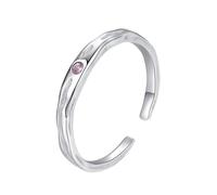 Women's Engagement Ring, Promise Rings 9K White Gold Pink Sapphire Round Shape Vintage Texture Open Band Adjustable Comfort Fit Size S 1/2
