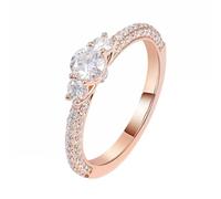 Womens Engagement Ring Rose Gold, Simple Wedding Ring 9K Rose Gold Dainty Band Moissanite Birthday Gift Size M 1/2