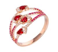 Womens Engagement Ring Rose Gold, Wedding Band Lab Created Ruby 2.65ct Hollow Out Ring 18K Rose Gold with Moissanite for Bride Size P 1/2