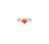 Womens Engagement Ring, Simple Rings Orange Created Mandarin Garnet 1.84ct Heart Silver Band 9K White Gold with Moissanite Size Q 1/2