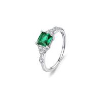 Women's Engagement Ring, Womens Rings Elegant 4 Prong 1.25ct Square Lab Emerald and Moissanite 9K White Gold Size M 1/2