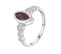 Women's Engagement Rings 14K Gold, Wedding Bands Unique 585 White Gold Corundum 7X12mm Marquise Shape Elegant Comfort Fit Size L 1/2