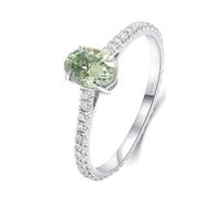 Women's Engagement Rings, Love Friendship Ring Oval 18.1K White Gold with Green Moissanite Size O 1/2