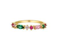 Womens Engagement Rings, Matching Ring 9K Yellow Gold Round with Pink Green Marquise Shape Cubic Zircon Size S 1/2