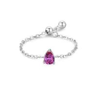 Women's Engagement Rings, Matching Rings Adjustable Chain Design with Solitaire Waterdrop 0.25ct Lab Ruby 14K White Gold Size U 1/2