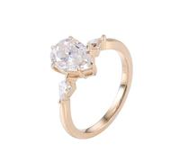 Women's Engagement Rings Moissanite, Simple Promise Rings 14K Yellow Gold Pear-Shaped Band Comfort Fit Size O 1/2