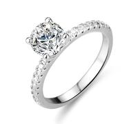 Women's Engagement Rings, Simple Wedding Band 4 Prongs Round with 3ct Moissanite Silver 18K White Gold Size O 1/2
