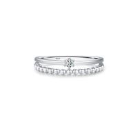 Womens Engagement Rings Wedding Bands Zirconia 925 Sterling Silver 1.8mm Double-Layer with Beads and Zircon Size N 1/2 Gifts for Ladies Premium