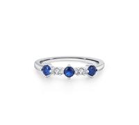 Women's Engagement Rings with Sapphire, Solid 14 Karat Real Gold Wedding Ring Bands Half Eternity Real Sapphire White Gold Promise Band with Diamond for Wife Size H 1/2