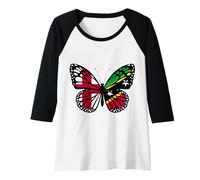 Womens England and St Kitts Butterfly Half English Kittitian Roots Raglan Baseball Tee