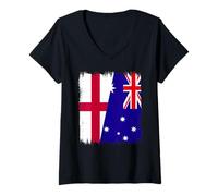 Womens England Australia Half Flag English Australian Roots V-Neck T-Shirt