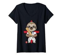 Womens England Cricket Sloth Sports Fan Animal Country Flag V-Neck T-Shirt