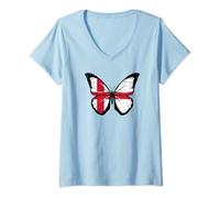 Womens England Flag Butterfly British Isles English Flag UK V-Neck T-Shirt