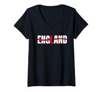 Women's England Flag Text World Cup Football V-Neck T-Shirt