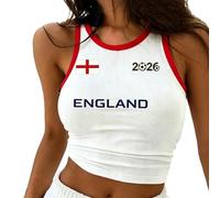 Women's England Football Crop Top Vest Sleeveless Racerback Tank Top with St George's Cross & Lion Graphic Summer Fan Shirt for Match Day (A-White, S)