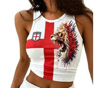 Women's England Football Crop Top Vest Sleeveless Racerback Tank Top with St George's Cross & Lion Graphic Summer Fan Shirt for Match Day