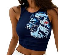 Women's England Football Crop Top Vest Sleeveless Racerback Tank Top with St George's Cross & Lion Graphic Summer Fan Shirt for Match Day (A-Navy, M)