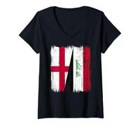 Womens England Iraq Half Flag English Iraqi Jersey V-Neck T-Shirt