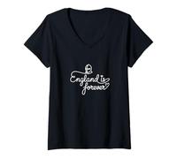 Womens England is Forever - English Patriotic Heart Line Art V-Neck T-Shirt