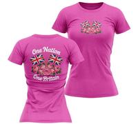 Womens England Pride T Shirt One Nation One Britain Union Jack Roses Back Print - British Heritage Top - Ladies Patriotic Top, l, Bright Pink