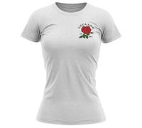 Womens England Rose Badge T Shirt English 1871 Rugby Supporter Ladies Tee, L, White