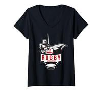 Womens England Rugby Knight Artwork V-Neck T-Shirt