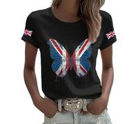 Womens England T Shirt Union Jack Flag Top British UK London Souvenir Tee Short Sleeve Casual Plus Size Summer Shirts Women Vacation Blouse