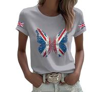Womens England T Shirt Union Jack Flag Top British UK London Souvenir Tee Short Sleeve Casual Plus Size Summer Shirts Women Vacation Blouse