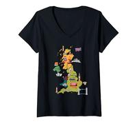 Womens England travel map, Great Britain tourism, UK major cities V-Neck T-Shirt