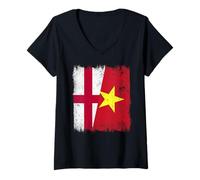 Womens England Vietnam Half Flag English Vietnamese History V-Neck T-Shirt