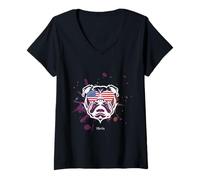 Womens English Bulldog American Flag. 4th of July USA Patriotic V-Neck T-Shirt