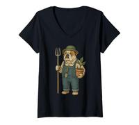 Womens English Bulldog Dog Dressed As A Gardener Funny Gardening V-Neck T-Shirt