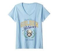 Womens English Cream Golden Retriever ECGR Vintage Preppy Varsity V-Neck T-Shirt
