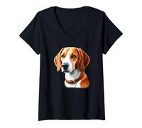 Womens English Foxhound Dog Portrait V-Neck T-Shirt