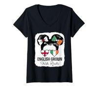 Womens English Grown Irish Roots Girl England Ireland Heritage V-Neck T-Shirt