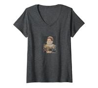 Women's English History Treasure Queen Elizabeth1 Tudor Retro Tshirt V-Neck T-Shirt, Dark Heather Grey, Small