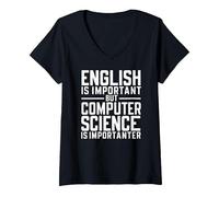 Women's English is Important but Computer Science is Importanter CS V-Neck T-Shirt, Black, Small