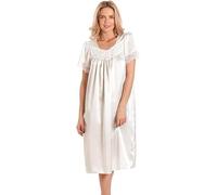 Women's English Made Satin Short Sleeved Nightdress with Lace Detail by Lady Olga (14-16, Ivory)