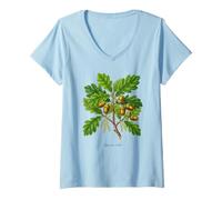 Women's English Oak Plant Illustration Quercus robur V-Neck T-Shirt