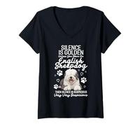 Womens English Sheepdog Lover Dog Owner Silence English Sheepdog V-Neck T-Shirt