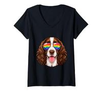 Women's English Springer Spaniel LGBTQ Pride Month V-Neck T-Shirt