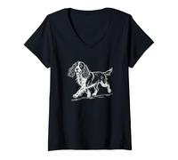 Women's English Springer Spaniel Scribble Doodle Art Illustration V-Neck T-Shirt