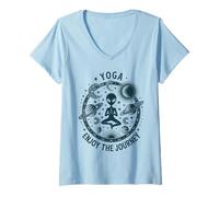 Womens Enjoy the Journey Yoga Celestial Alien Meditation Vibes V-Neck T-Shirt