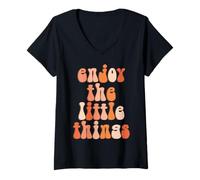 Women's Enjoy The Little Things Aesthetic Quote V-Neck T-Shirt