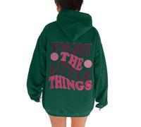 Women's Enjoy The Little Things Comfort Cotton Hoodies Trendy Graphic Y2K Hooded Pullover Hoodies for Teens with Hood Letter Loose Casual Vintage Sweatshirts Outfits Loose Fit Dark Green