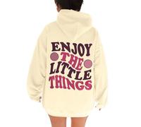 Women's Enjoy The Little Things Cute Sweatshirts and Hoodies Trendy Graphic 2025 Goth with Hood Sweaters for Teens Loose Casual Letter Vintage Clothes Pullover Hoodies Comfort Anime Beige