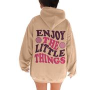 Womens Enjoy The Little Things Plain Hoodies Fashion Graphic with Hood Hooded Sweaters Western Loose Fit Letter Trendy Casual Tops Backwoods Pullover Workou Fall Y2K Preppy Cute Cool Khaki