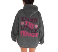 Women's Enjoy The Little Things Trendy Hoodies Cute Casual with Hood Pullover Tops Thin Fall Letter Graphic Loose Outfits Lightweight Hooded Loose Fit Ladies Fashion Soft Comfort Y2K Dark Gray
