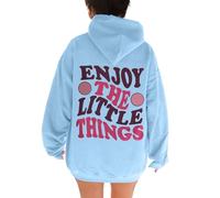 Womens Enjoy The Little Things Trendy Hoodies Fashion with Hood Thin Hooded Pullover Hoodies Loose Fit Letter Casual Graphic Outfits Comfort Goth Anime 2025 Gothic Essential Workou Light Blue