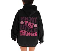 Women's Enjoy The Little Things Western Hoodies 2025 with Hood Loose Pullover Clothes Workou Graphic Trendy Casual Letter Tops University Hooded Fashion Essential Fall Thin Black